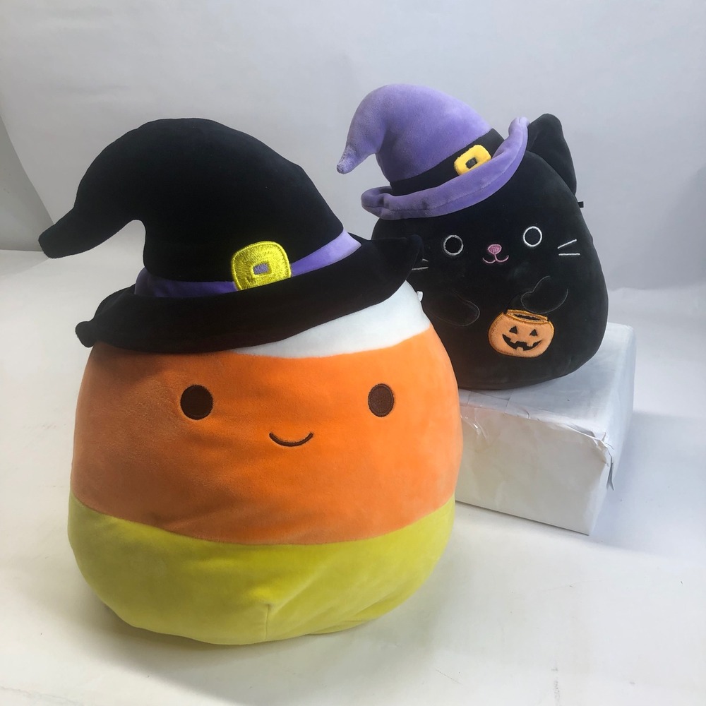 Squishmallows Halloween Plush Candy‎ Corn & Black Cat Witch Stuffed Animal